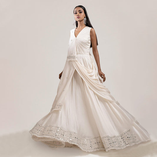Ivory Chaderi Drapped Gown