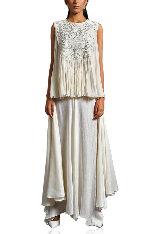 Ivory embroidered top with trousers